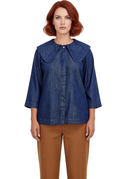 Kadin Denim Gömlek Bebek Yaka Regular Kesim Fonksiyonel Dayanıklı Kaliteli Konforlu Modern fiyatları
