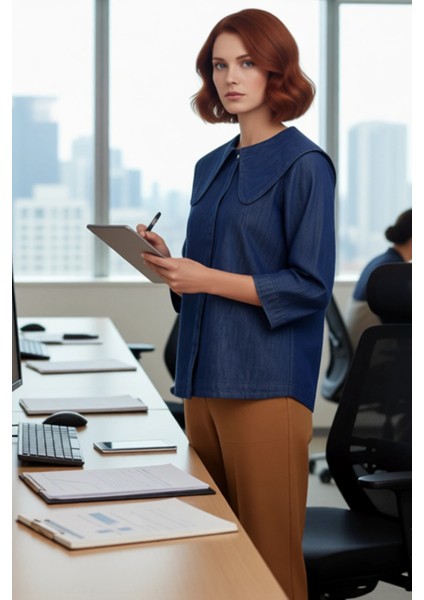 Kadin Denim Gömlek Bebek Yaka Regular Kesim Fonksiyonel Dayanıklı Kaliteli Konforlu Modern fırsatları