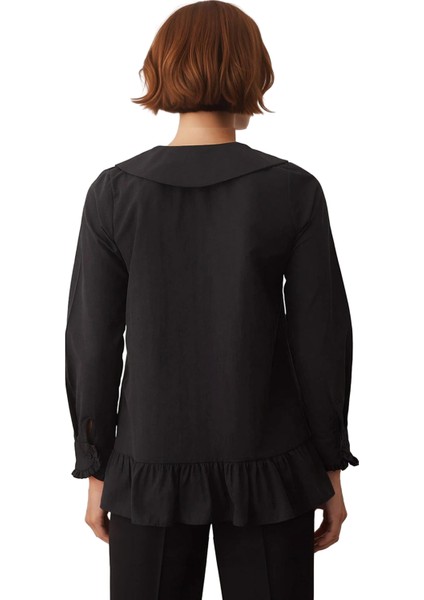 Kadın Bebe Yaka Pileli Bağcık Detaylı Uzun Kollu Dokuma Bluz Günlük Şıklık ve Konfor Rahat modelleri