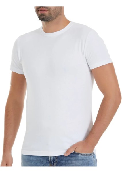 Erkek Beyaz Tekli Sıfır Yaka Kısa Kol Likralı Atlet Tişört