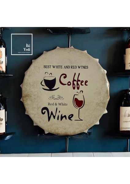 Cowi Retro Metal Duvar Süsü – Kahve & Şarap Temalı Gazoz Kapağı (Harf Hatalı Özel Baskı)