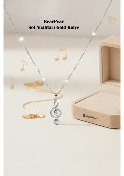 Zirkon Taşlı Sol Anahtarı Paslanmaz Çelik Kadın Kolye Silver