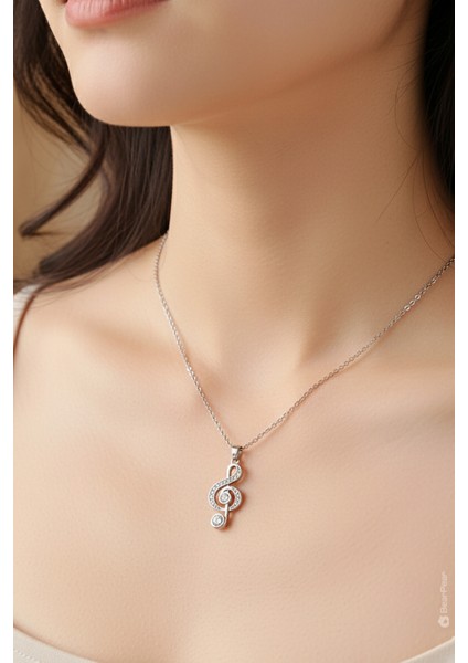 Zirkon Taşlı Sol Anahtarı Paslanmaz Çelik Kadın Kolye Silver fiyatları