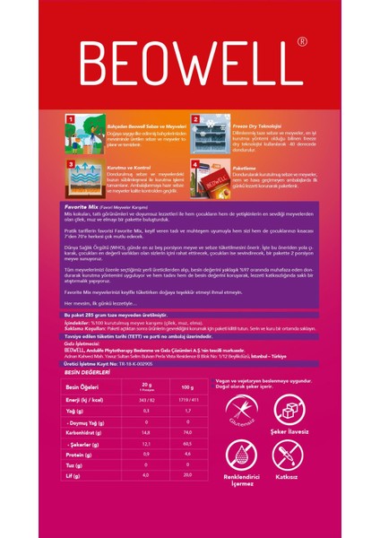 Favorite Mix – Dondurularak Kurutulmuş Meyve Karışımı 40G %100 Freeze Dried