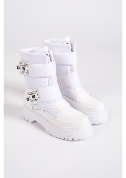 Lumı Cırt Cırtlı Suya ve Soğuğa Dayanıklı Paraşüt Kumaş Rugan Kadın Bot Bt Beyaz