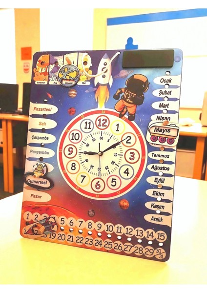 Gezegen Temalı Çocuk Odası Duvar Saati - (Gerçek Saatli Duvar Takvimi)