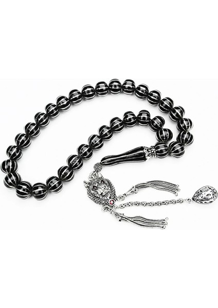 Oltu Taşı Basık Model On Ikili Karpuz Dilimi Işlemeli Tespih