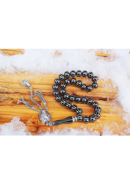 Oltu Taşı Basık Model On Ikili Karpuz Dilimi Işlemeli Tespih fiyatları