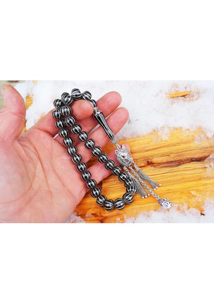 Oltu Taşı Basık Model On Ikili Karpuz Dilimi Işlemeli Tespih modelleri