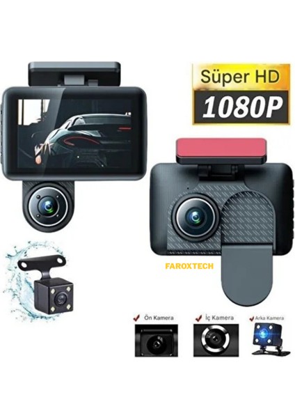 Araç Içi Hd Kamera Video Kaydedici 3 Kamera 1080P Full Hd Araç Kamerası Wdr G-Sensor 5mp Büyük Ekran modelleri