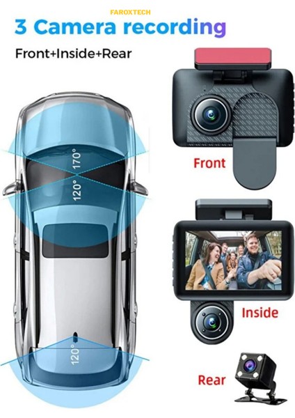 Araç Içi Hd Kamera Video Kaydedici 3 Kamera 1080P Full Hd Araç Kamerası Wdr G-Sensor 5mp Büyük Ekran indirimleri