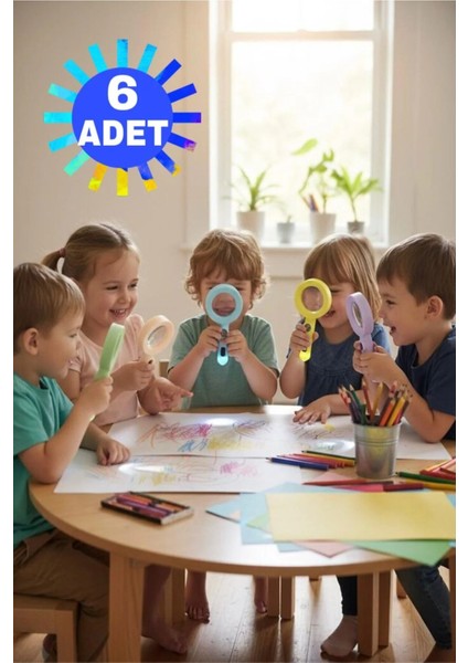 6 Adet Plastik Işıklı Pusulalı Büyüteç Doğum Günü Hediyesi Karne Hediyesi Oyuncak