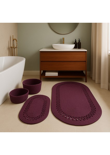 Terra 4’lü Banyo Seti – 2’li Oval Paspas & 2’li Oval Sepet, Doğal Halat Dokuma, El Yapımı - Premium