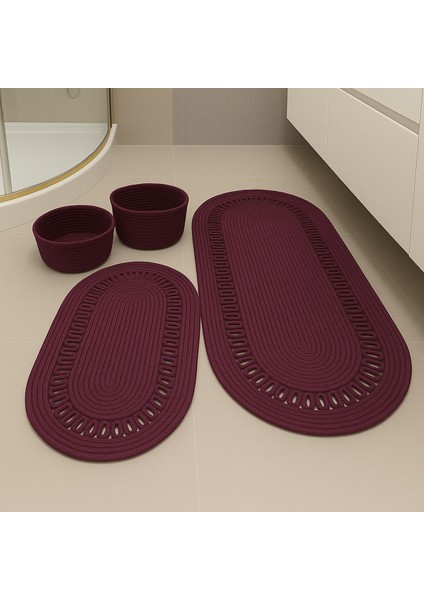 Terra 4’lü Banyo Seti – 2’li Oval Paspas & 2’li Oval Sepet, Doğal Halat Dokuma, El Yapımı - Premium modelleri