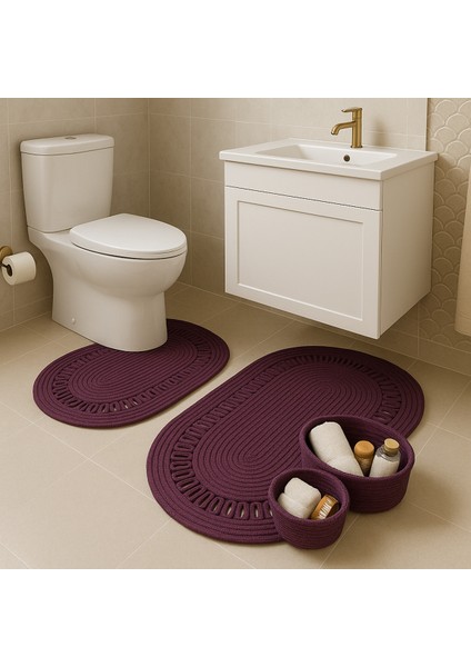 Terra 4’lü Banyo Seti – 2’li Oval Paspas & 2’li Oval Sepet, Doğal Halat Dokuma, El Yapımı - Premium fırsatları