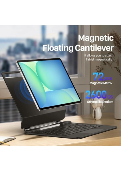 Galaxy S10 Ultra Uyumlu Şarj Göstergeli Rgb Işıklı Magic Keyboard Touchpad Türkçe Q Klavyeli Kılıf