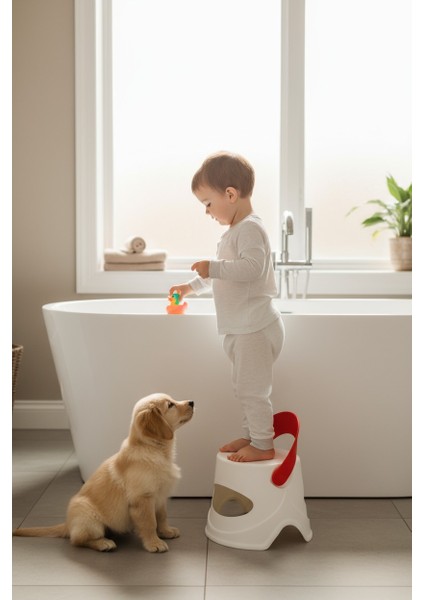 Katlanır Çocuk Oturma ve Tırmanma Taburesi - Plastik Kaydırmaz Çocuk Sandalyesi 45 kg Kırmızı fırsatları