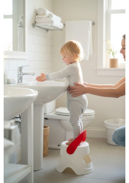 Katlanır Çocuk Oturma ve Tırmanma Taburesi - Plastik Kaydırmaz Çocuk Sandalyesi 45 kg Kırmızı indirimleri