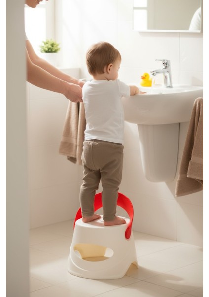 Katlanır Çocuk Oturma ve Tırmanma Taburesi - Plastik Kaydırmaz Çocuk Sandalyesi 45 kg Kırmızı