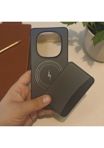 Xiaomi Redmi Note 14 Pro 4g Uyumlu Rona Magcarbon Fiber Doku Manyetik Kılıf + Kartlık Cüzdan