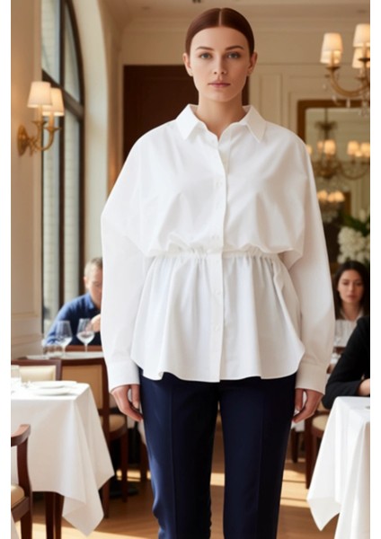 Kadın Dokuma Kumaş Büzgü Detaylı Uzun Kollu Gömlek Büyük Beden Ilkbahar Sonbahar Kombinleri modelleri