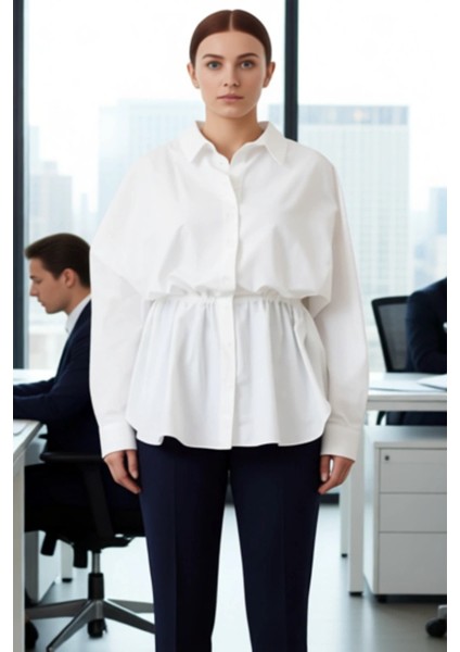 Kadın Dokuma Kumaş Büzgü Detaylı Uzun Kollu Gömlek Büyük Beden Ilkbahar Sonbahar Kombinleri fırsatları