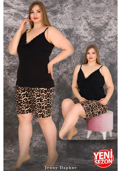 Lady Büyük Beden Siyah Renkli Askılı Kollu Şortlu Pijama Takımı fiyatları