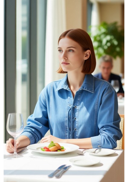 Kadın Bağcık Detaylı Denim Gömlek Regular Kalıp Ilkbahar Sonbahar Stili ve Konforu Estetik fiyatları