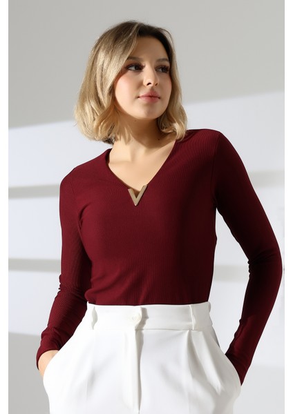 Gold Aksesuarlı Uzun Kollu Şık Bluz modelleri