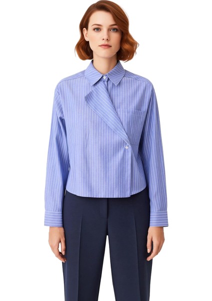 Kadın Çizgili Dokuma Gömlek Asimetrik Yaka Detayıyla Fark Yaratan Bir Tasarım Fonksiyonel Şık