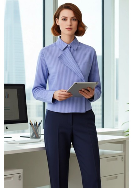 Kadın Çizgili Dokuma Gömlek Asimetrik Yaka Detayıyla Fark Yaratan Bir Tasarım Fonksiyonel Şık fırsatları