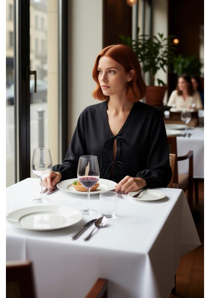 Kareli Bağlamalı Kadın Bluz V Yaka Balon Kol Detaylı Kısa Kesim Dokuma Üst Giyim Günlük Şıklık fiyatları