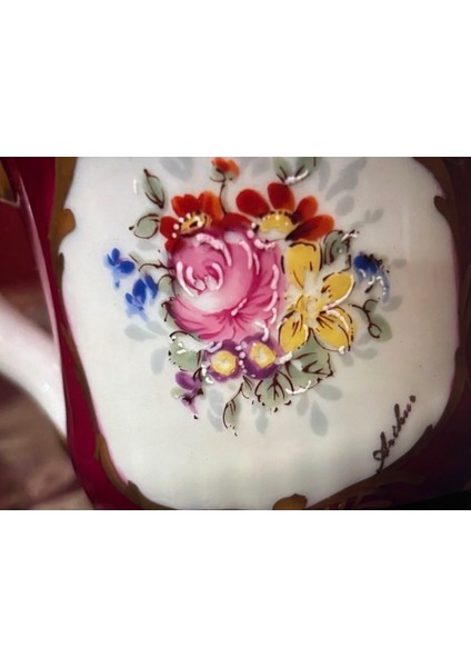 Limoges El Boyama Küçük Vazo 9,5 cm Boyunda 14,5 cm Genişliğinde