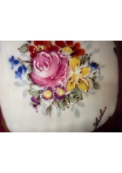 Limoges El Boyama Küçük Vazo 9,5 cm Boyunda 14,5 cm Genişliğinde