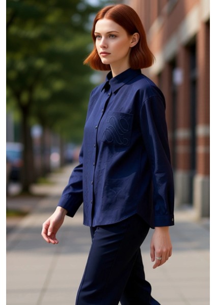 Kadın Dokulu Nakış Detaylı Uzun Kollu Regular Fit Gömlek Modern ve Konforlu Tasarım Günlük