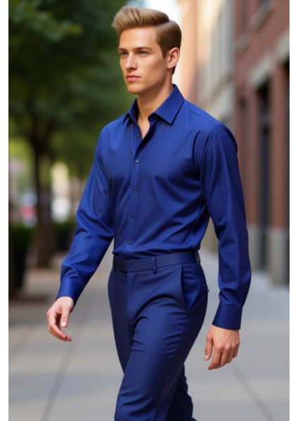 Erkeklerin Günlük ve Özel Anlarda Tercih Edebileceği Mikro Desenli Uzun Kollu Dar Kesim Gömlek indirimleri