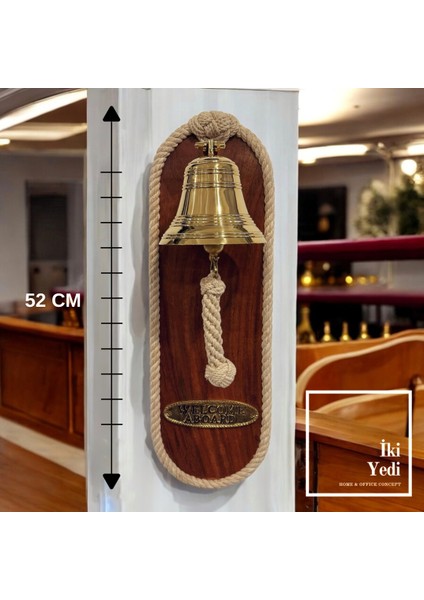 Welab 52 cm Masif Ağaç Halatlı Pirinç Duvar Çanı – Antik Duvar Zili, Lüks Dekoratif Obje