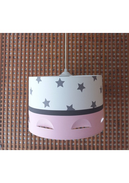 Beyaz Yıldızlı Pembe M-362 Motifli Avize Kumaş Kaplama Çocuk Odası ve Bebek Odası Avize Sarkıt fiyatları