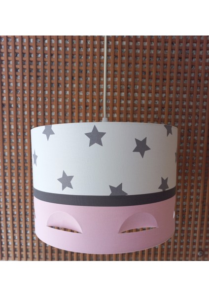 Beyaz Yıldızlı Pembe M-362 Motifli Avize Kumaş Kaplama Çocuk Odası ve Bebek Odası Avize Sarkıt modelleri