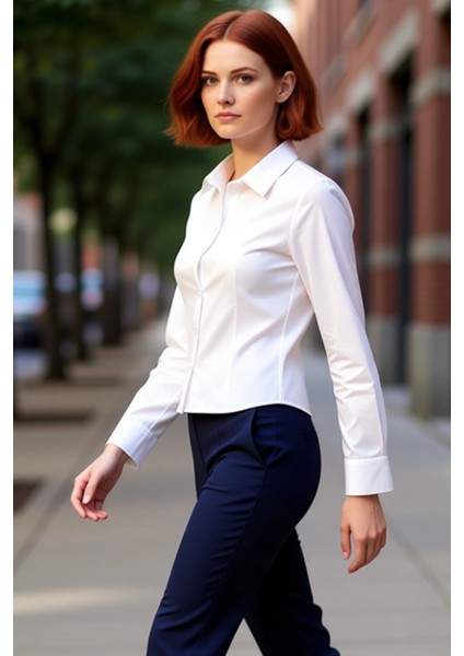 Kadın Zamansız Şık Fitted Kesim Uzun Kollu Düz Renk Gömlek Ofis ve Günlük Kullanım Estetik indirimleri