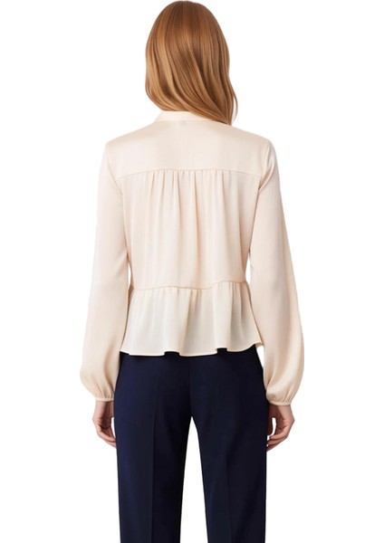 Kadın Vizon Saten Hakim Yaka Büzgülü Crop Gömlek Fonksiyonel Dayanıklı Kaliteli Konforlu Şık indirimleri