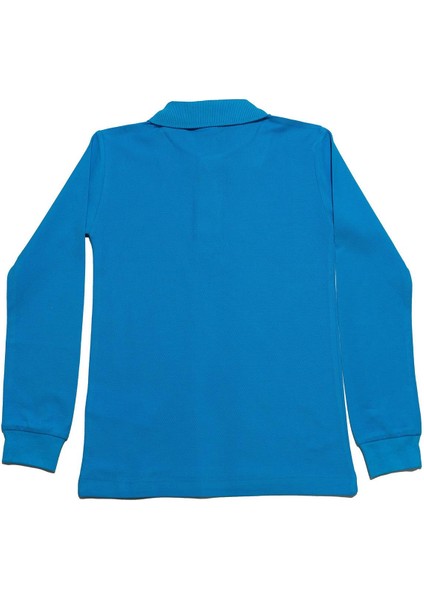 Turkuaz Uzun Kol Düz Renk Yakalı 6-17 Yaş Çocuk Okul Lakos Sweat Polo Yaka Sweatshirt fiyatları