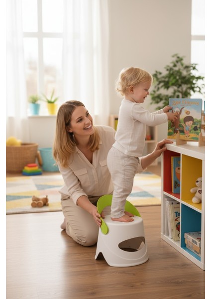 Katlanır Çocuk Oturma ve Tırmanma Taburesi - Plastik Kaydırmaz Çocuk Sandalyesi 45 kg Yeşil