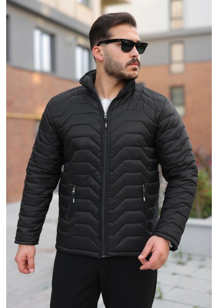 Erkek Kışlık Fermuarlı Günlük Kapitone Siyah Şişme Mont modelleri