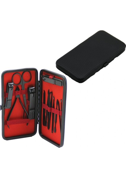 12 Pcs - Siyah Manikür - Pedikür Seti Siyah - Cüzdan Modeli Çantalı (4887)