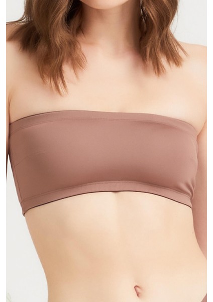 Kahverengi Straplez Crop Top Büstiyer