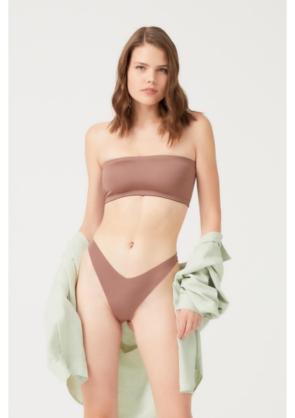 Kahverengi Straplez Crop Top Büstiyer modelleri
