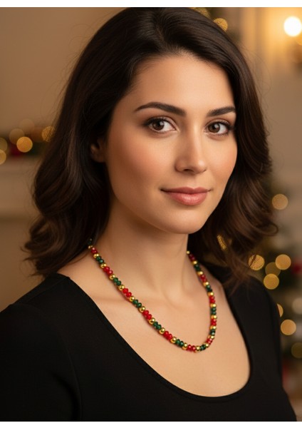 Kırmızı ve Yeşil Kristal Boncuk Kolye