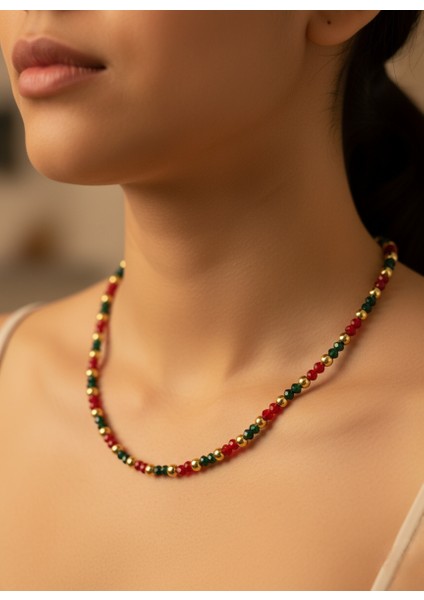 Kırmızı ve Yeşil Kristal Boncuk Kolye fiyatları