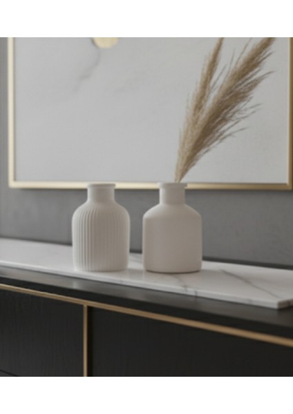 Pampas Hediyeli 2'li Beyaz Vazo Seti, Iskandinav Vazo Seti, Hedye Pampas 10CM fiyatları